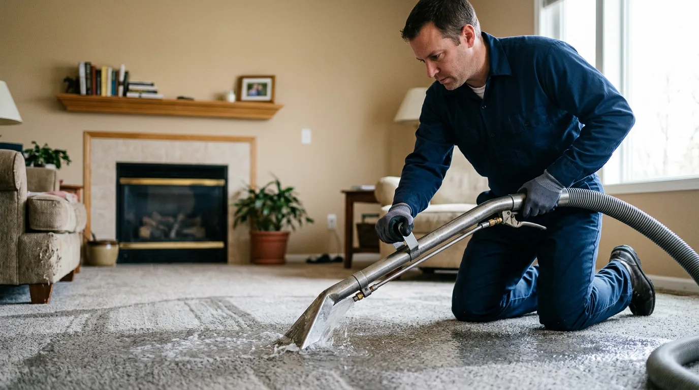 Water damage restoration technician working near Orange, NJ